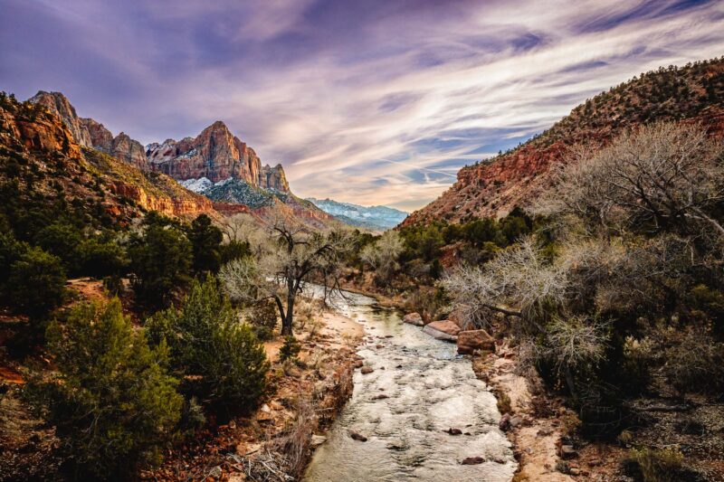 View of Zion National Park from a bridge